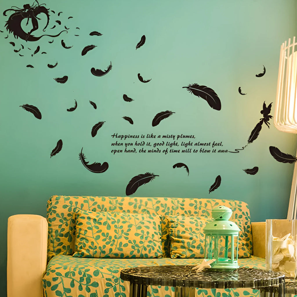 Black feather angel design wall stickers measuring 50x70 cm