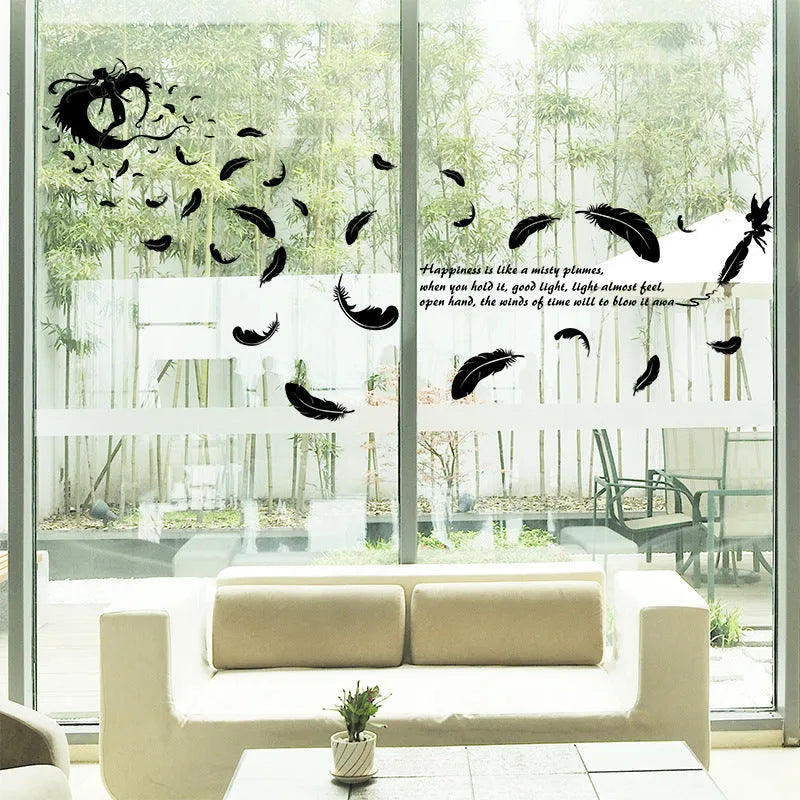 Black feather angel design wall stickers measuring 50x70 cm