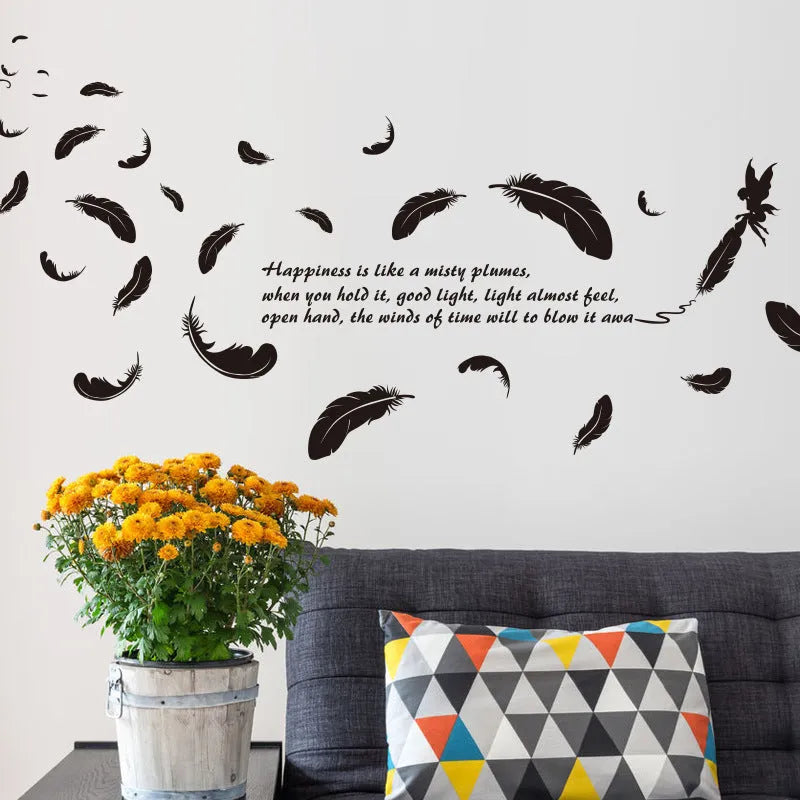 Black feather angel design wall stickers measuring 50x70 cm