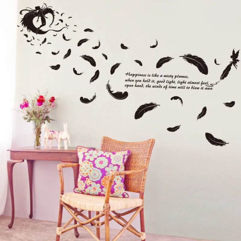 Black feather angel design wall stickers measuring 50x70 cm