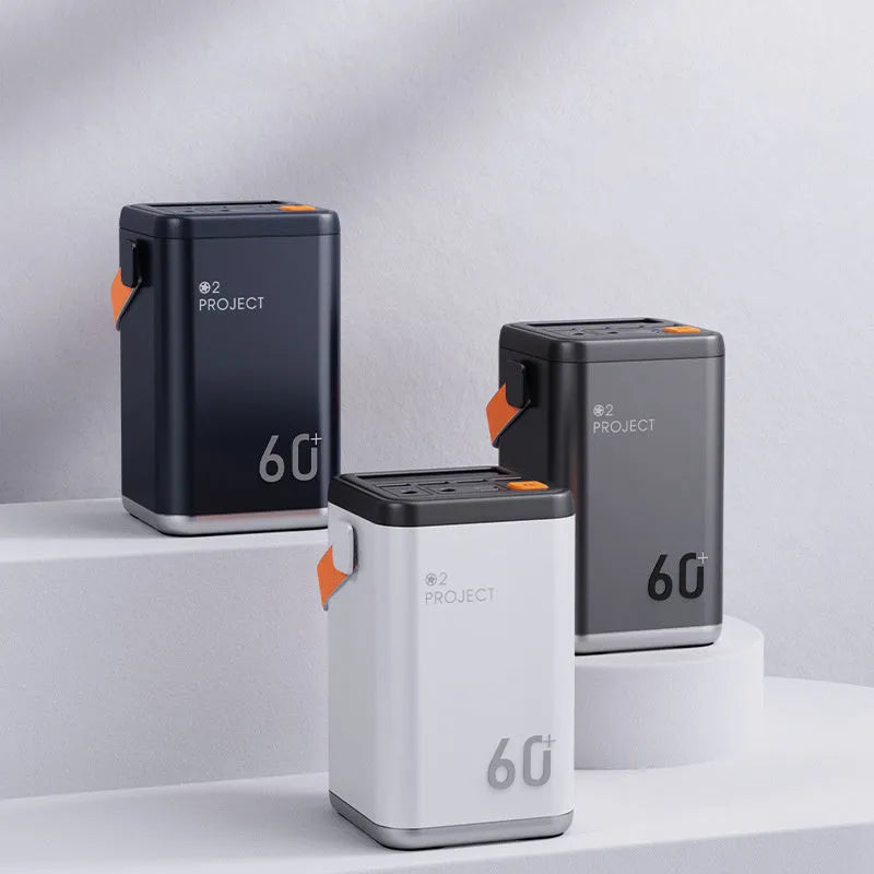 Yuantu Culture grey outdoor power bank showing multiple USB ports and large 60000mAh capacity label