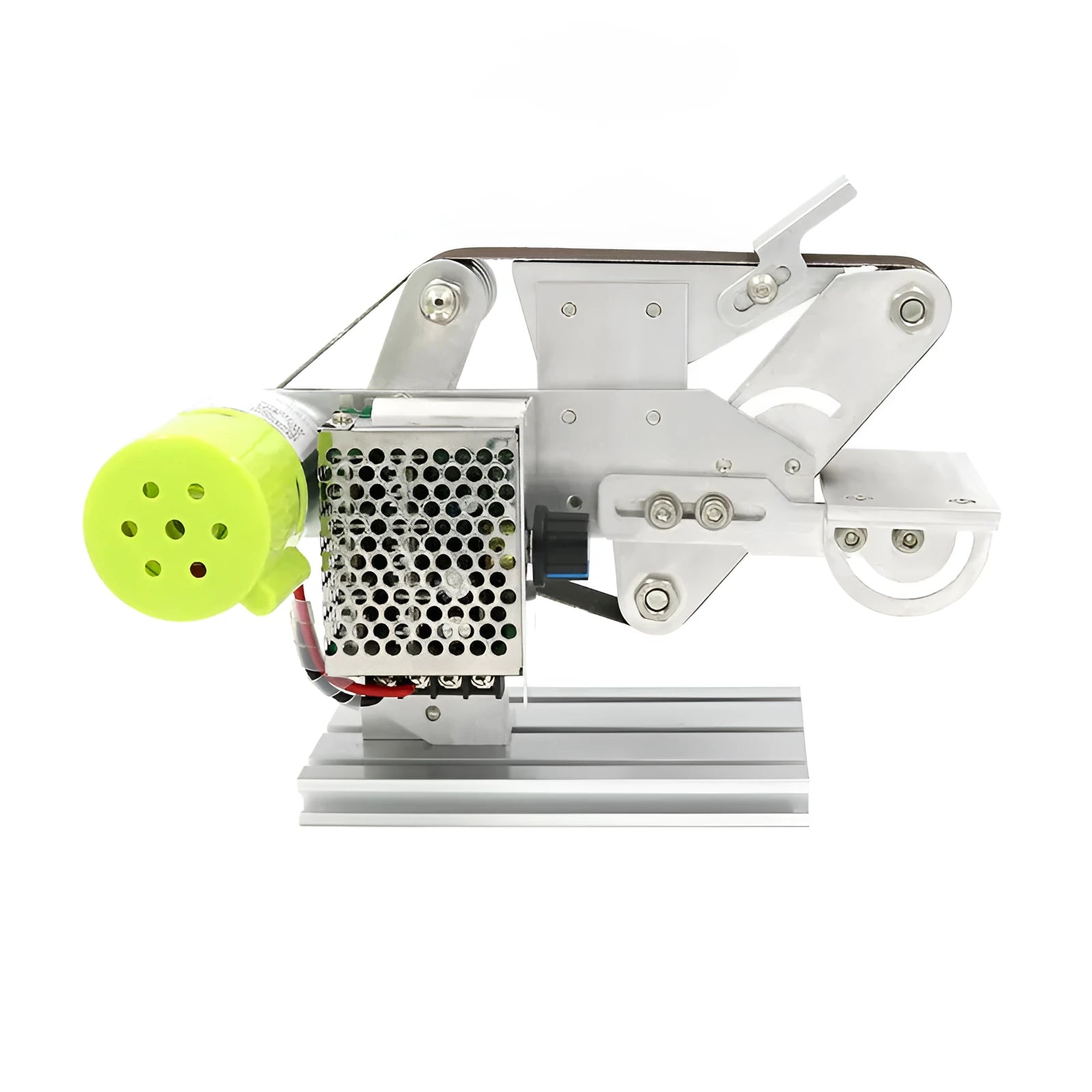 895 fixed-angle belt grinding machine with adjustable speed control and sharpener attachment on desktop