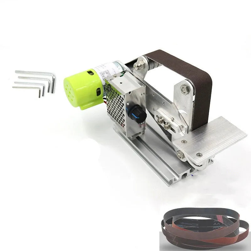 895 fixed-angle belt grinding machine with adjustable speed control and sharpener attachment on desktop