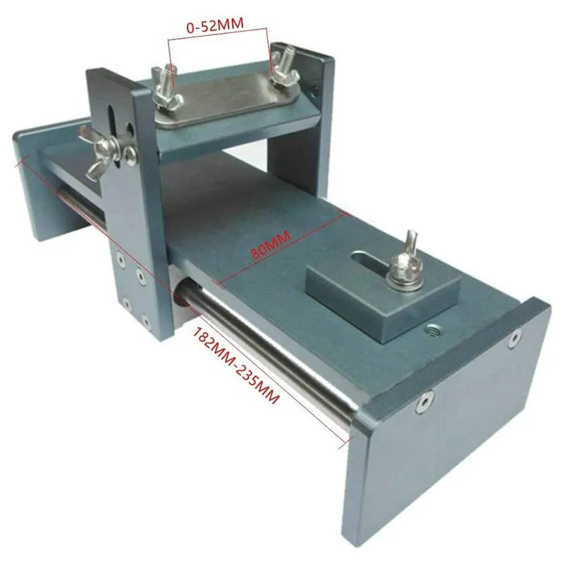 Fixed angle sharpening tool made from aluminium alloy and stainless steel for woodworking chisels and knives.