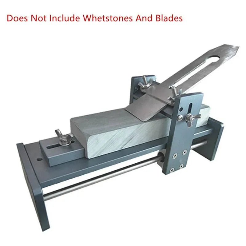 Fixed angle sharpening tool made from aluminium alloy and stainless steel for woodworking chisels and knives.