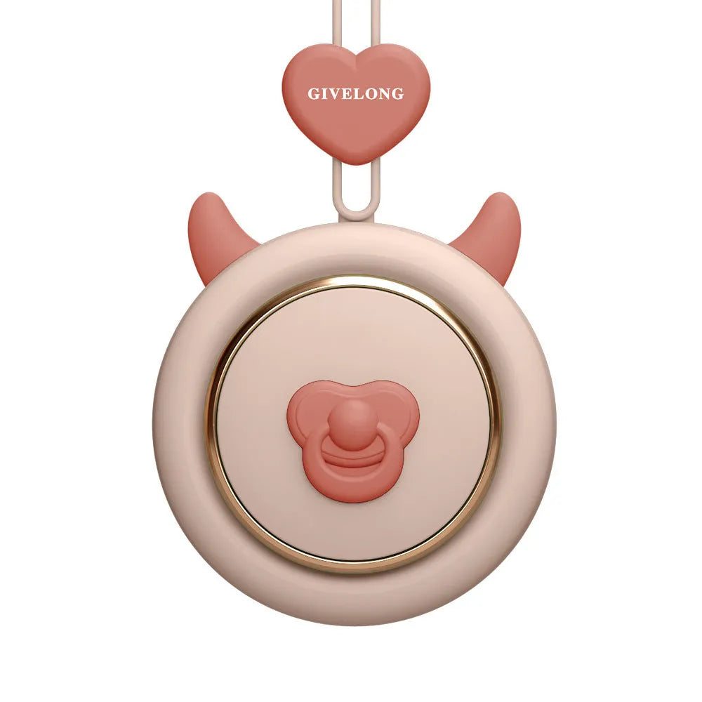 Mini bladeless neck fan with hanging rope shown in a cute pet design colour.