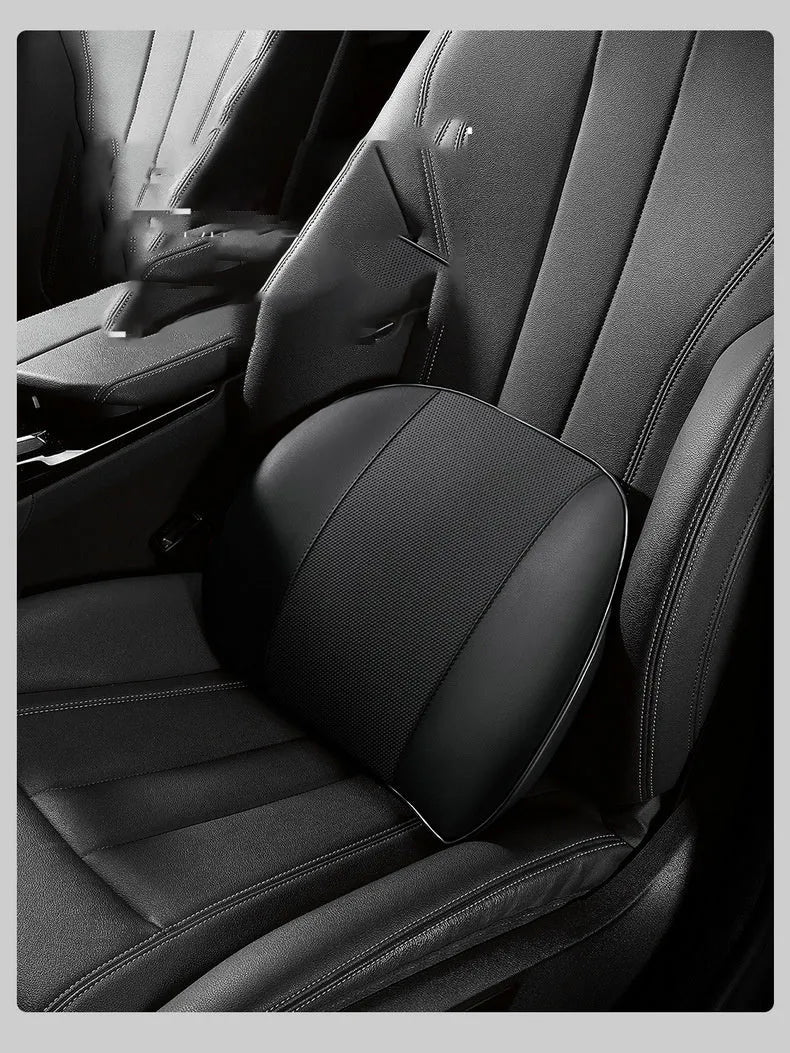 Car headrest lumbar cushion neck pillow with polyester fill in brown leather and beige mesh options
