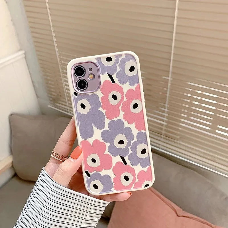 Yellow flower design all-inclusive anti-drop TPU phone case for Apple iPhone with electroplating lens cover