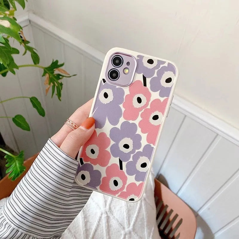Yellow flower design all-inclusive anti-drop TPU phone case for Apple iPhone with electroplating lens cover