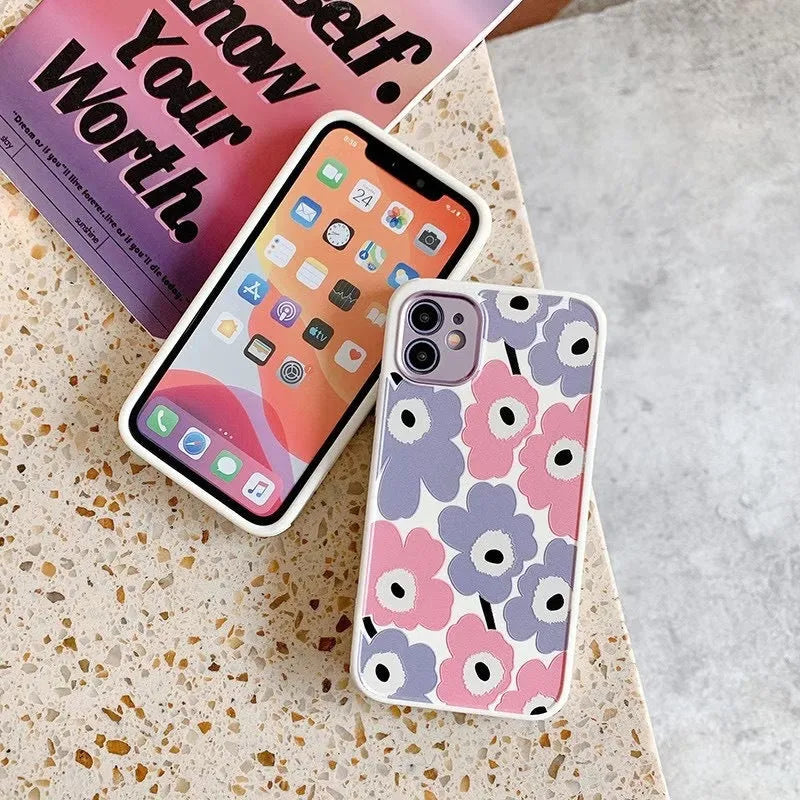 Yellow flower design all-inclusive anti-drop TPU phone case for Apple iPhone with electroplating lens cover