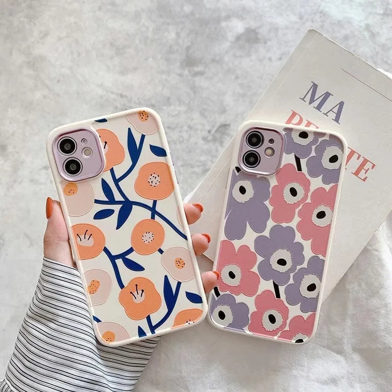 Yellow flower design all-inclusive anti-drop TPU phone case for Apple iPhone with electroplating lens cover