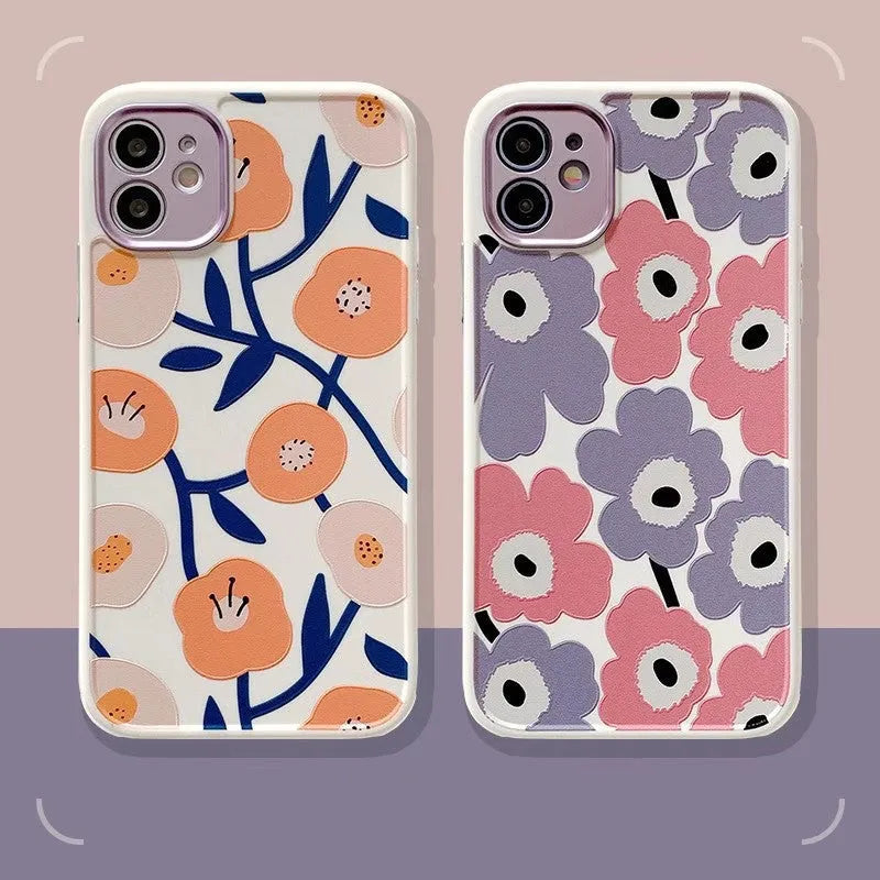 Yellow flower design all-inclusive anti-drop TPU phone case for Apple iPhone with electroplating lens cover
