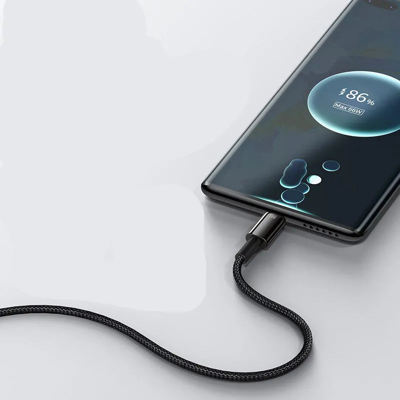 Baseus USB C fast charging cable for Android phones showing 66W 5A 6A specifications