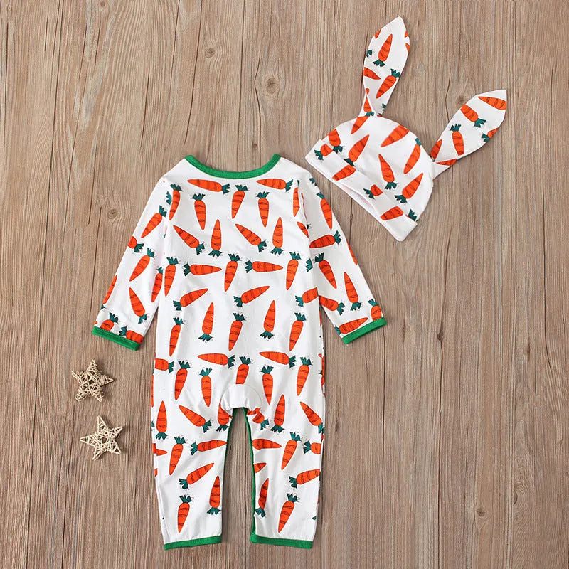 Red cotton V-neck baby romper jumpsuit with long sleeves for a child.