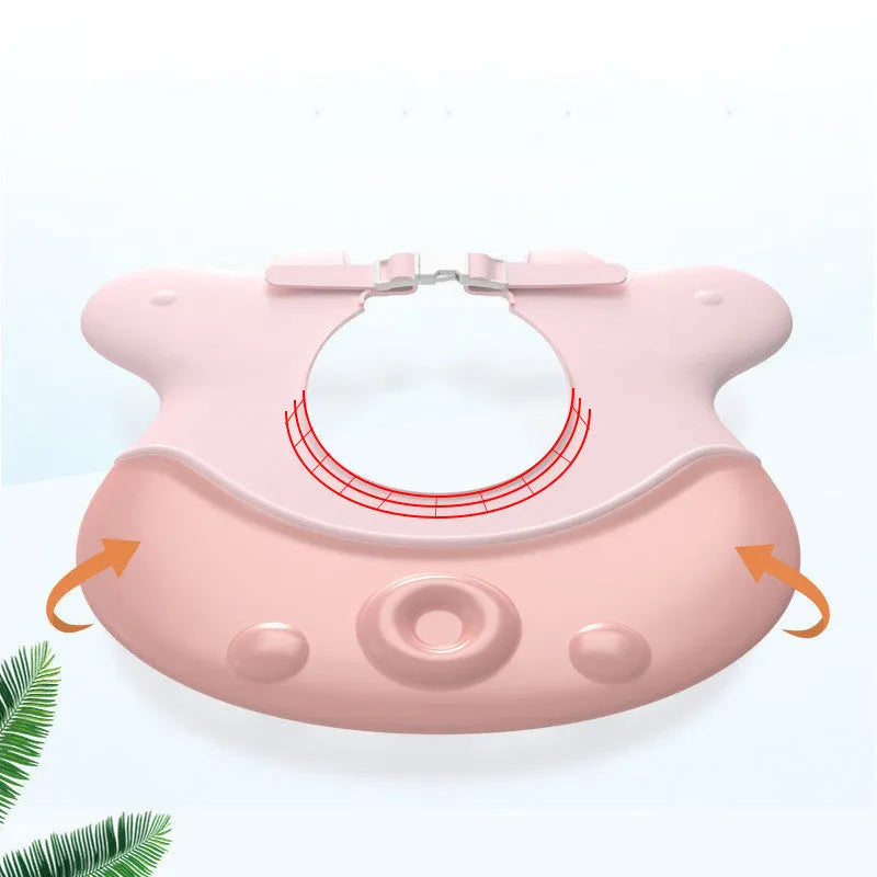Adjustable baby shower cap made of PE material with cute little octopus design in light pink