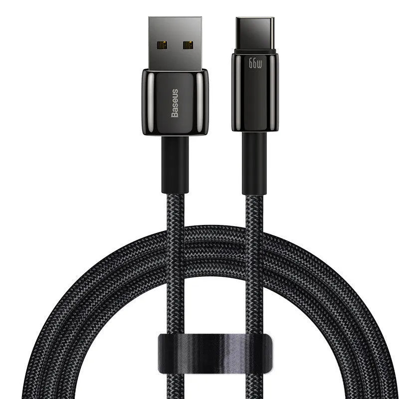 Baseus USB C fast charging cable for Android phones showing 66W 5A 6A specifications