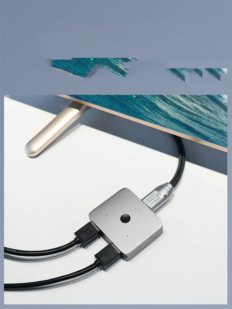 Grey HDMI 1.2 switcher device with two input ports and one output port for 4K video distribution