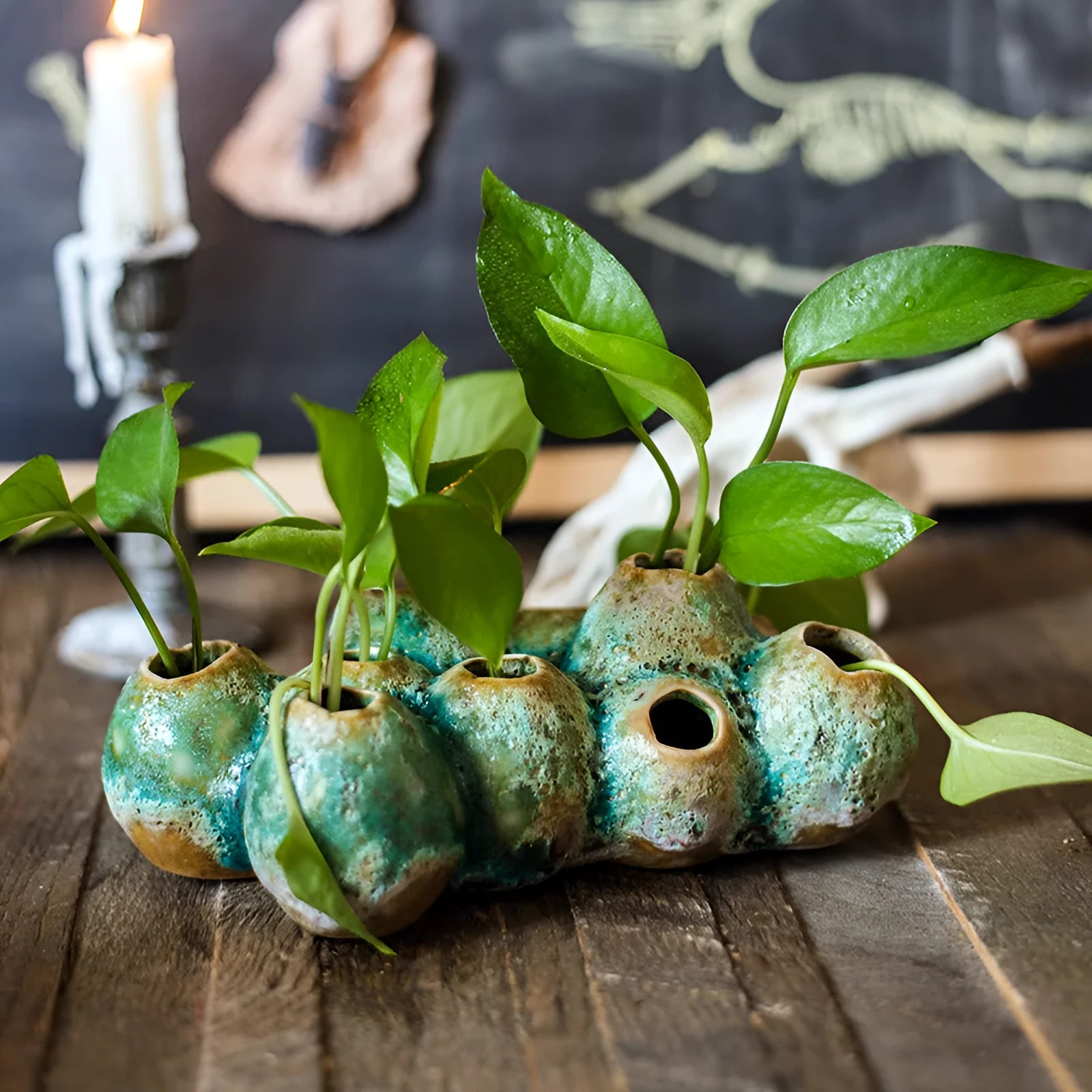 Medium ceramic barnacle vase with porous textured surface in new Chinese style