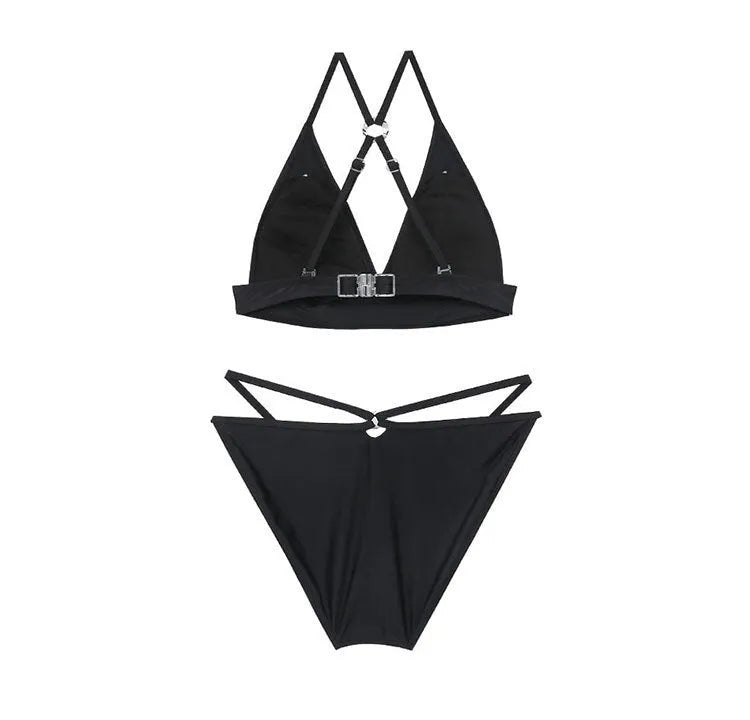 Women's solid colour gathered deep V black polyester swimsuit with chest pad for swimming and wading