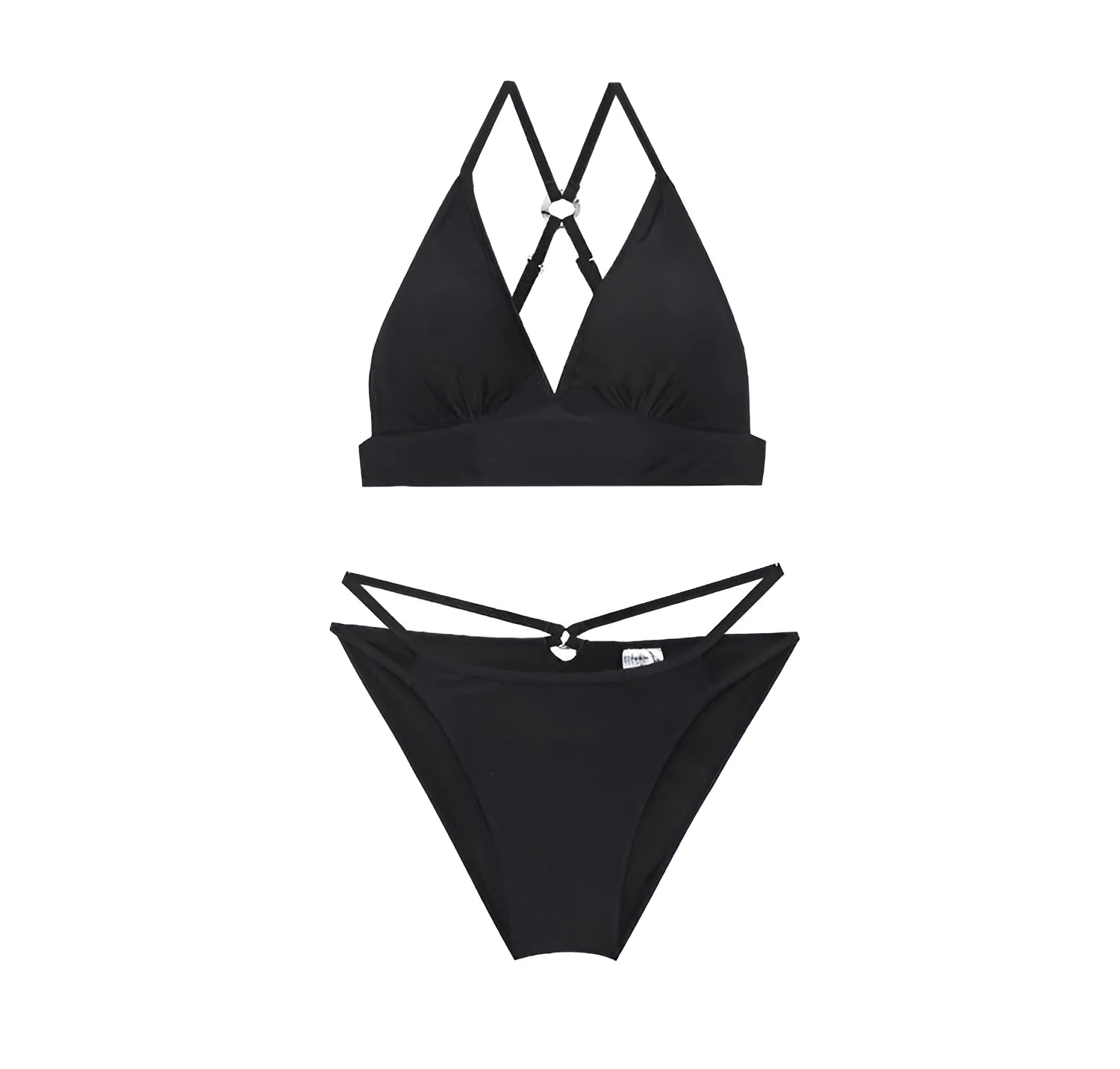 Women's solid colour gathered deep V black polyester swimsuit with chest pad for swimming and wading
