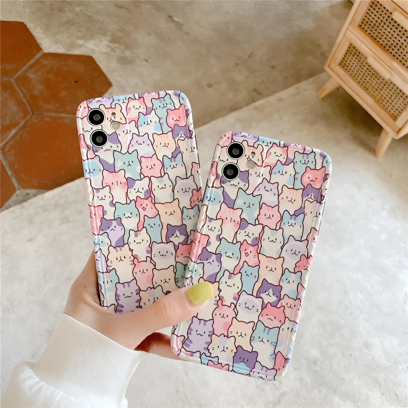 Colourful cartoon design TPU protective case for iPhone shown on mobile phone