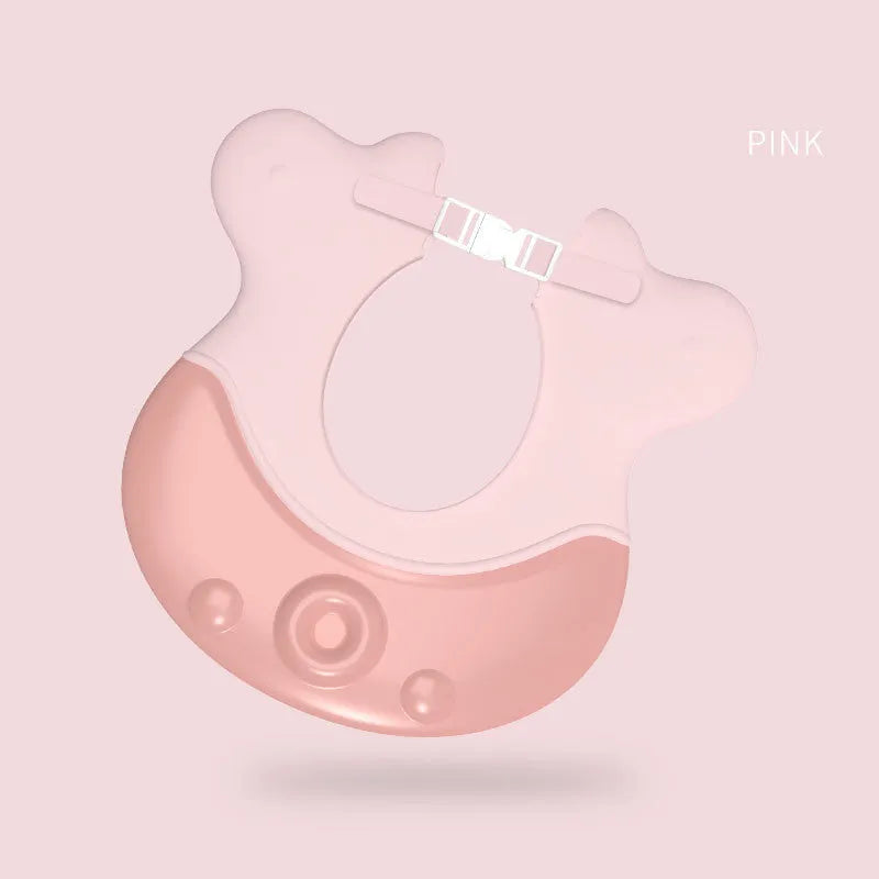 Adjustable baby shower cap made of PE material with cute little octopus design in light pink