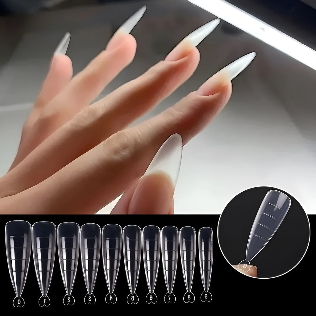 Box of 100 ultra-thin non-marking nail art sheets with scale in transparent colour