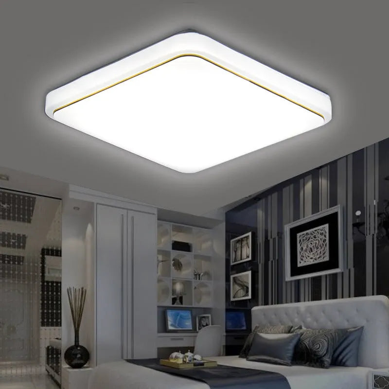 Simple square LED ceiling lamp in gold line finish, 30x30cm size, white light for indoor use