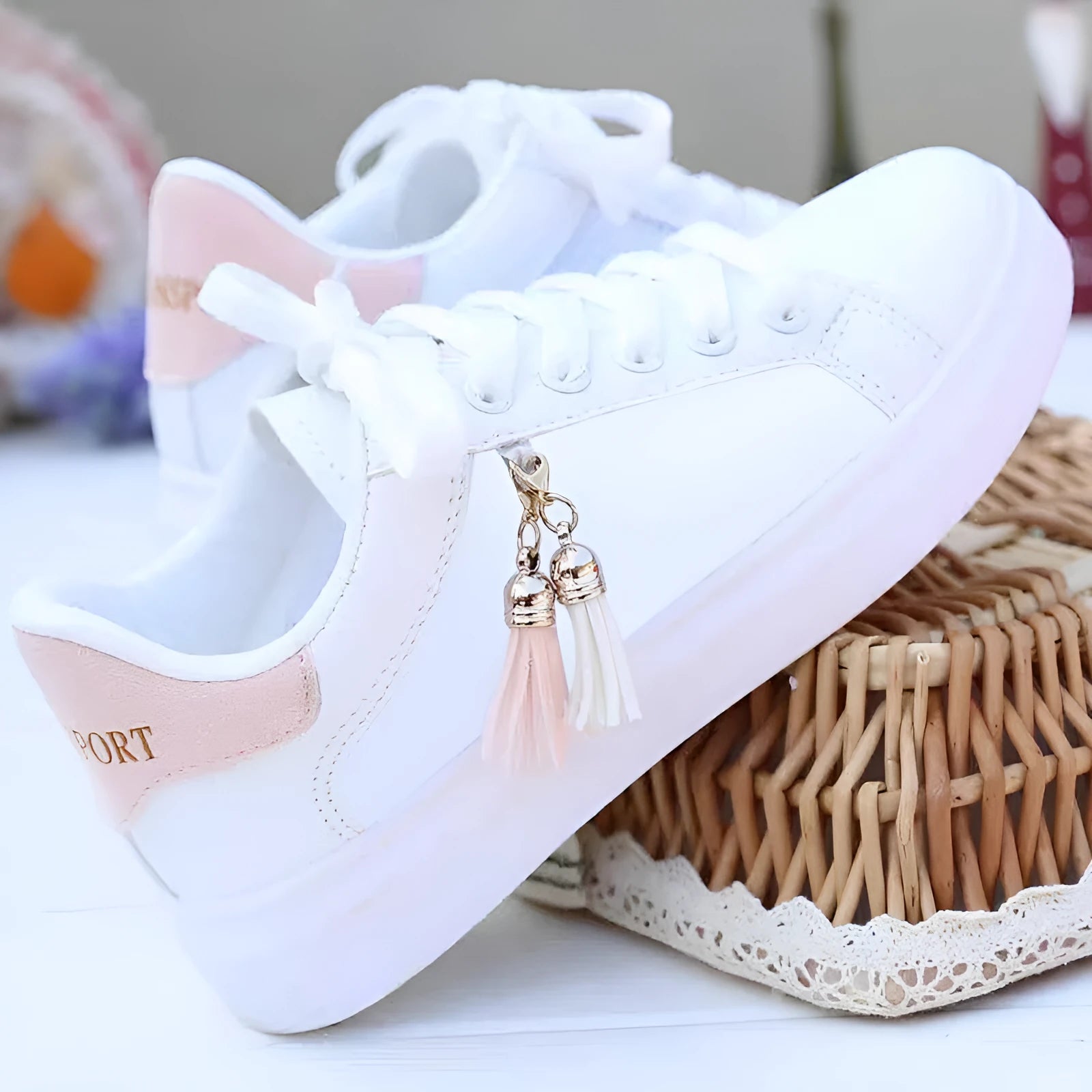 Women's pink and black mesh fashion casual flat shoes with breathable interior and rubber sole