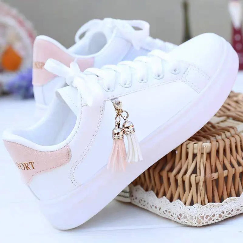 Women's pink and black mesh fashion casual flat shoes with breathable interior and rubber sole