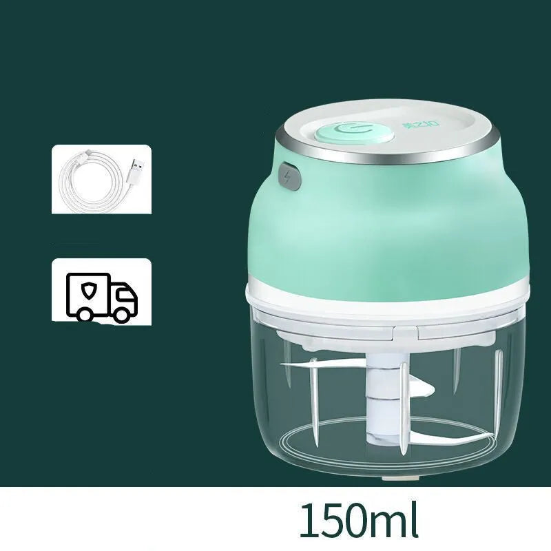 Portable electric mini food chopper with transparent cup and stainless steel blades