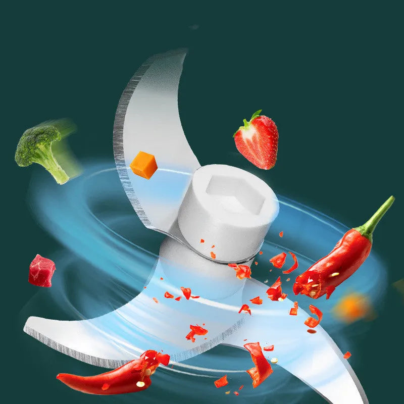 Portable electric mini food chopper with transparent cup and stainless steel blades