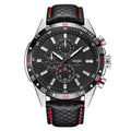 Men's mechanical watch black dial leather strap 43mm sports business