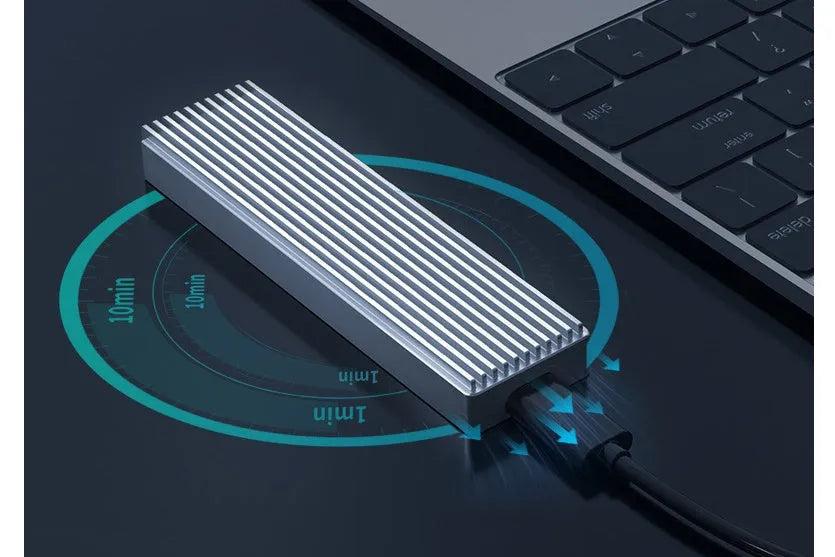 M.2 NVMe external SSD case with USB 3.1 Type-C in silver aluminium alloy finish