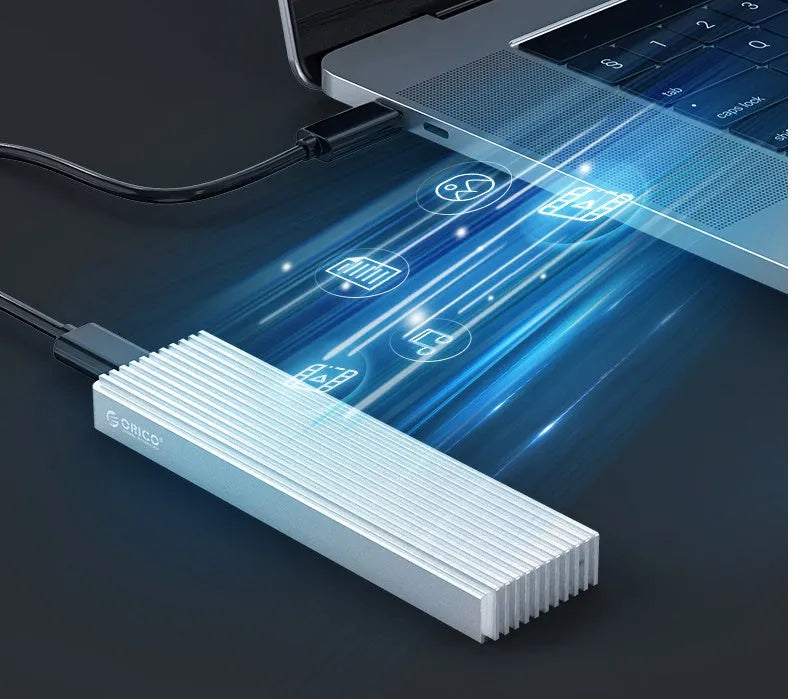 M.2 NVMe external SSD case with USB 3.1 Type-C in silver aluminium alloy finish