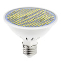 E27 LED light bulb with polycarbonate body shown in warm white and cool white colour options.