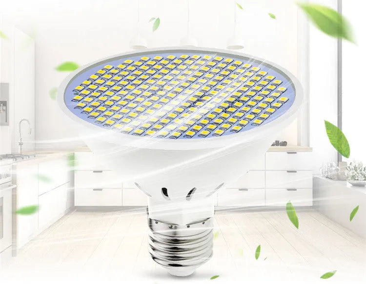 E27 screw base LED bulb with a white PC lamp cup, shown in warm white and cool white light options.