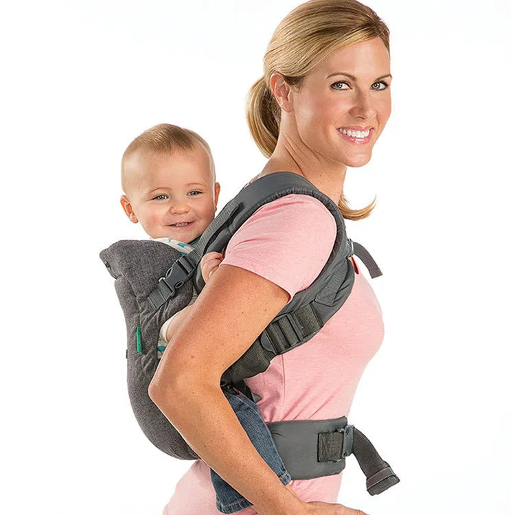 4-in-1 double-shoulder baby carrier in dark grey with saliva towel, one size, front-facing position