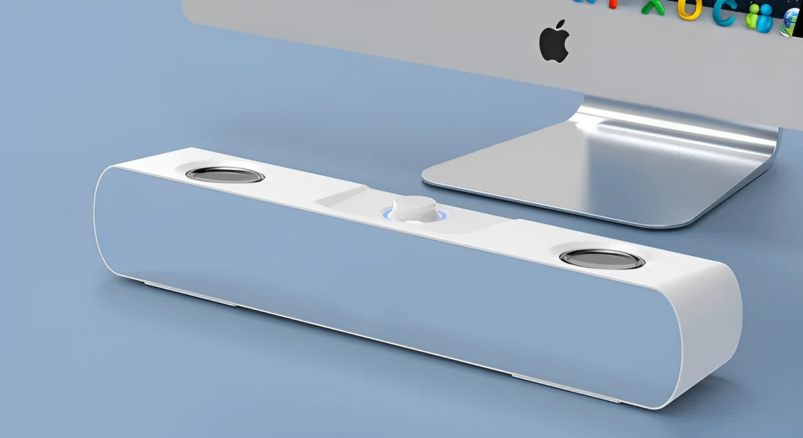 Small black desktop computer speaker with mirror finish and Bluetooth connectivity