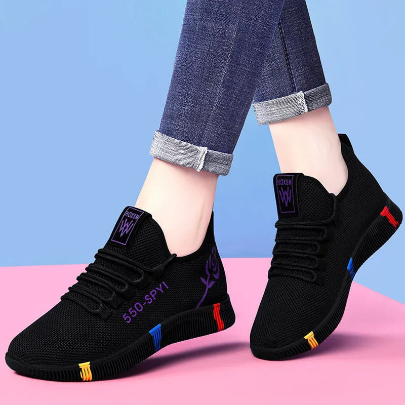 Women's casual lace-up shoes with breathable cloth upper, pointed toe and flat non-slip sole, sizes 36-40