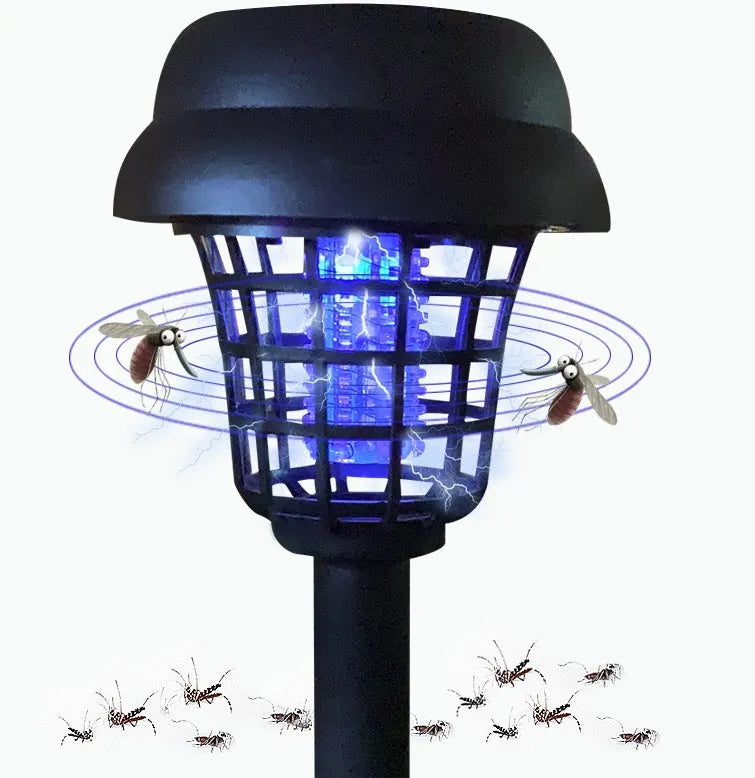 Solar mosquito killer lamp with white light and purple insecticidal glow for outdoor use
