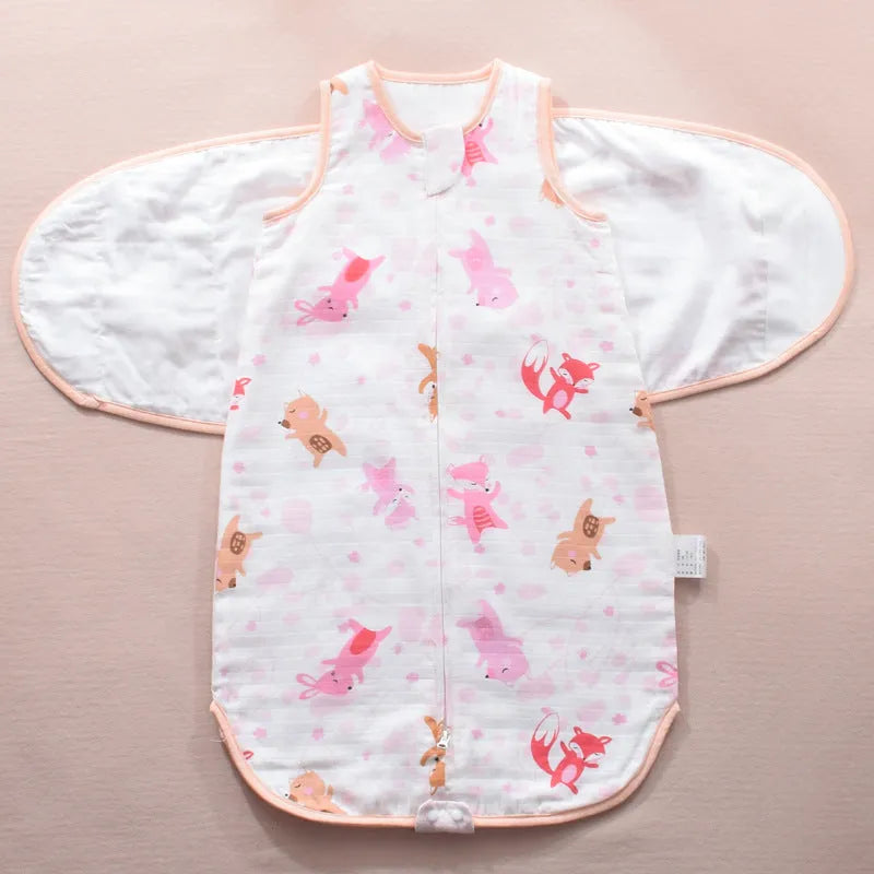 Cotton infant sleeping bag in cocoon style with wings, 75 cm, cartoon pattern, for baby 0-3 years
