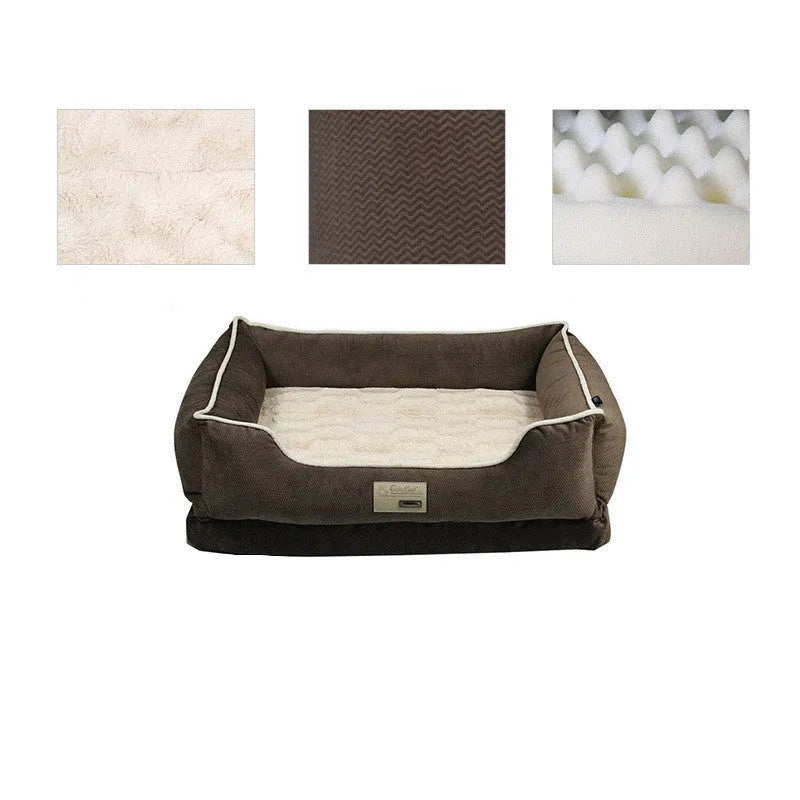 Four Seasons kennel dog bed with removable washable cover, available in blue, for medium and large dogs like golden retrievers
