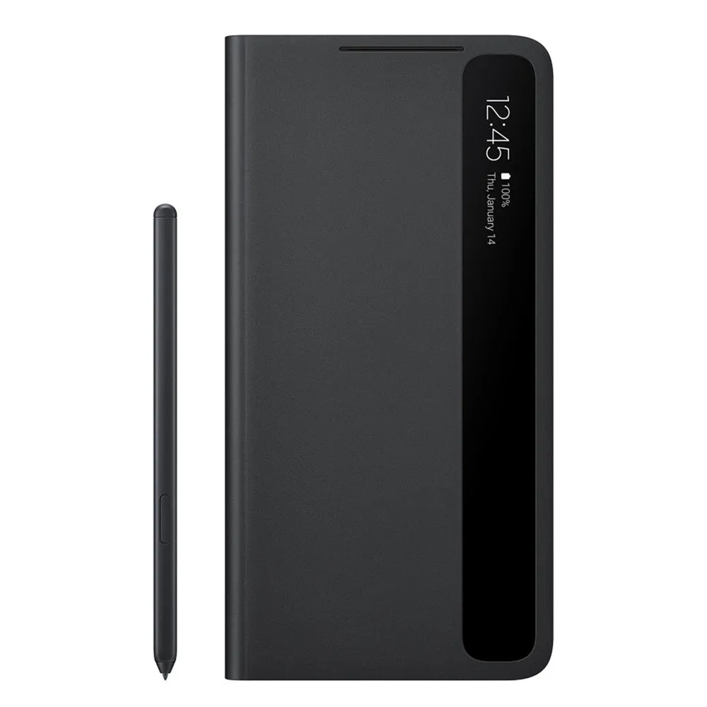 Samsung S21 Ultra mirror flip cover with S Pen stylus silicone back shell in Black