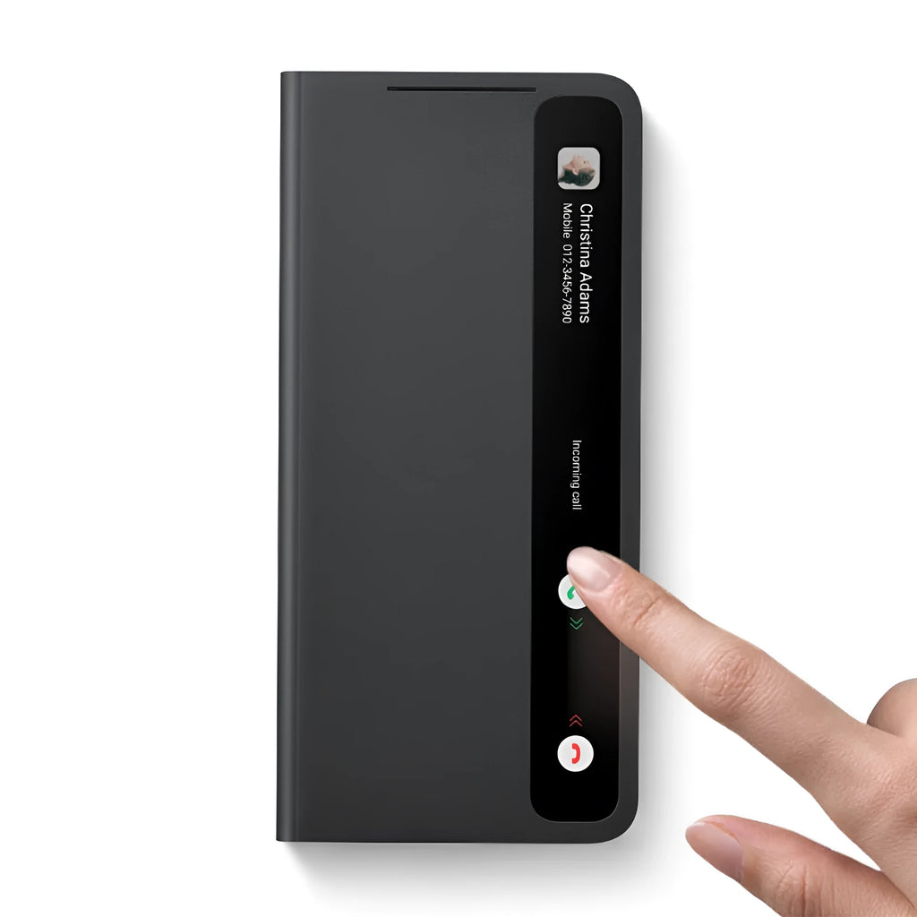 Samsung S21 Ultra mirror flip cover with S Pen stylus silicone back shell in Black