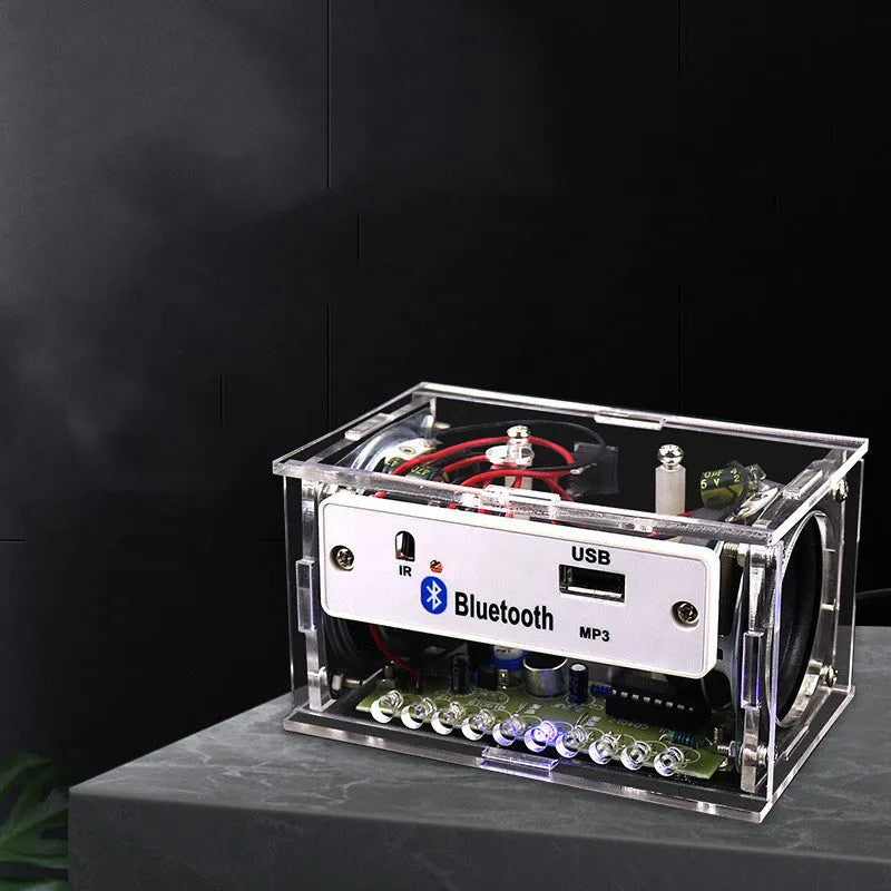 Bluetooth speaker DIY electronic kit with loose components and transparent plastic housing