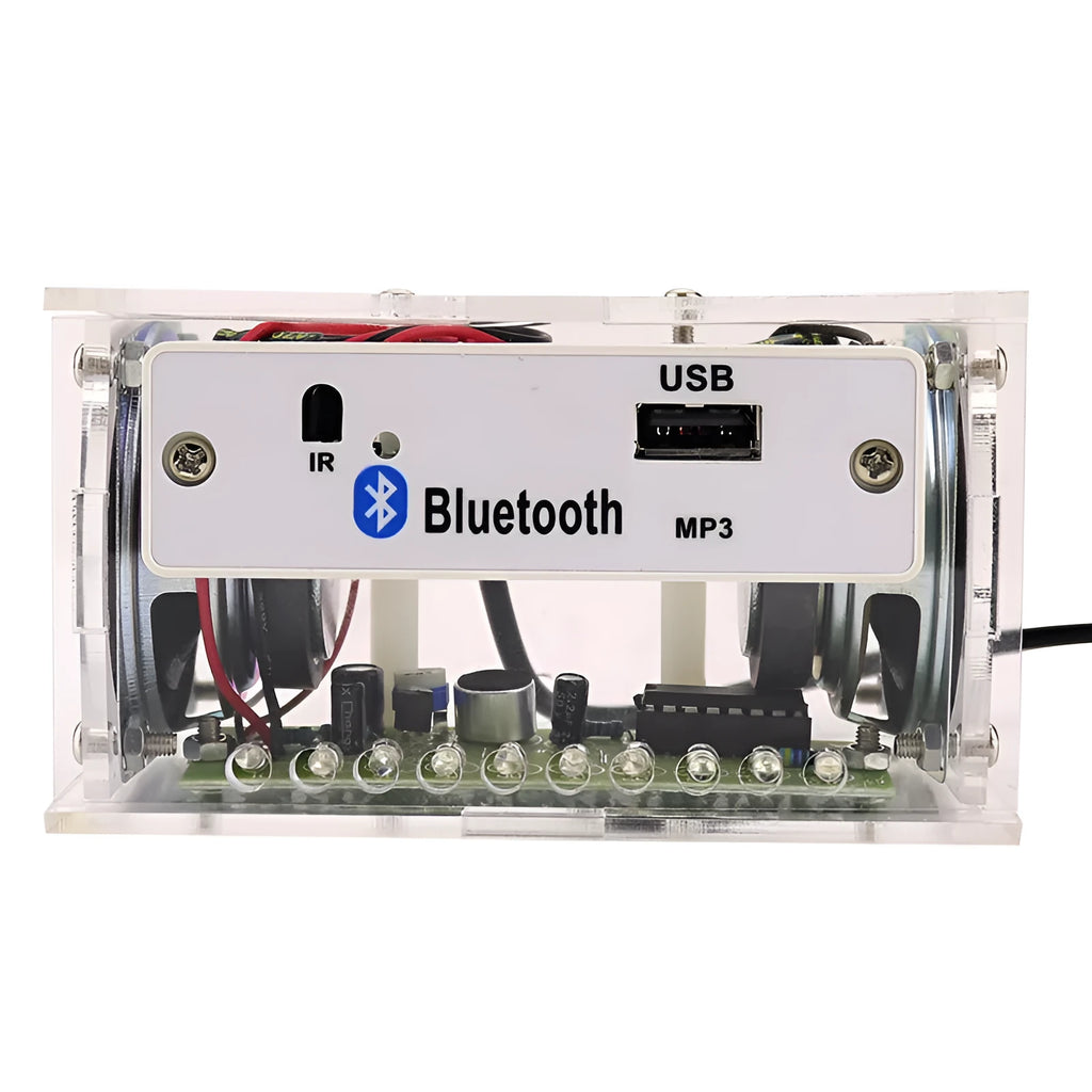 Bluetooth speaker DIY electronic kit with loose components and transparent plastic housing