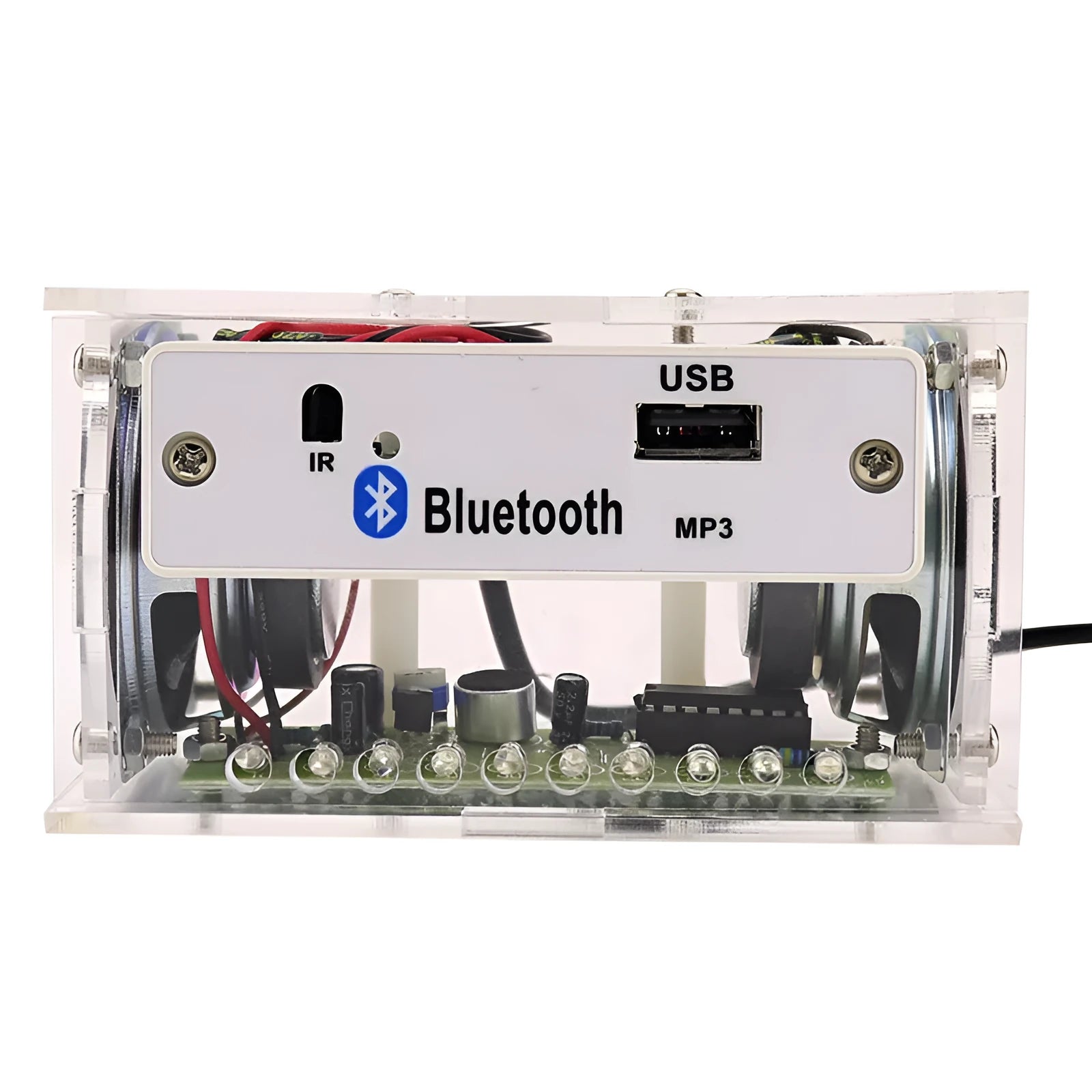 Bluetooth speaker DIY electronic kit with loose components and transparent plastic housing