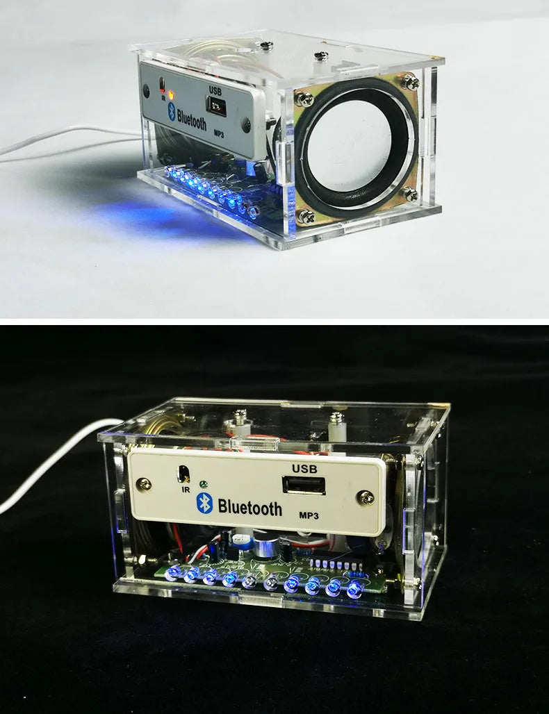 Bluetooth speaker DIY electronic kit with loose components and transparent plastic housing
