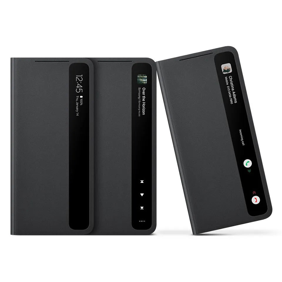 Samsung S21 Ultra mirror flip cover with S Pen stylus silicone back shell in Black